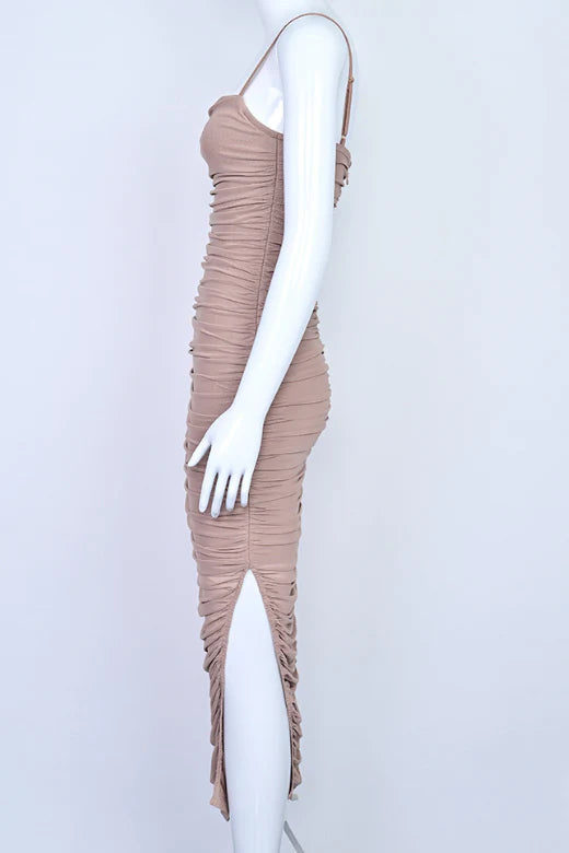 Zoe Bodycon Wrap Maxi Dress Tan Brown