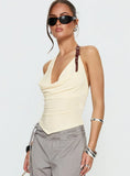 Syrenah Halter Cowl Neck Top Cream
