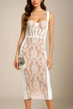 Genevieve Bodycon Midi Dress White Pearl