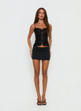 Angeleah Tie Up Frill Detail Top Black