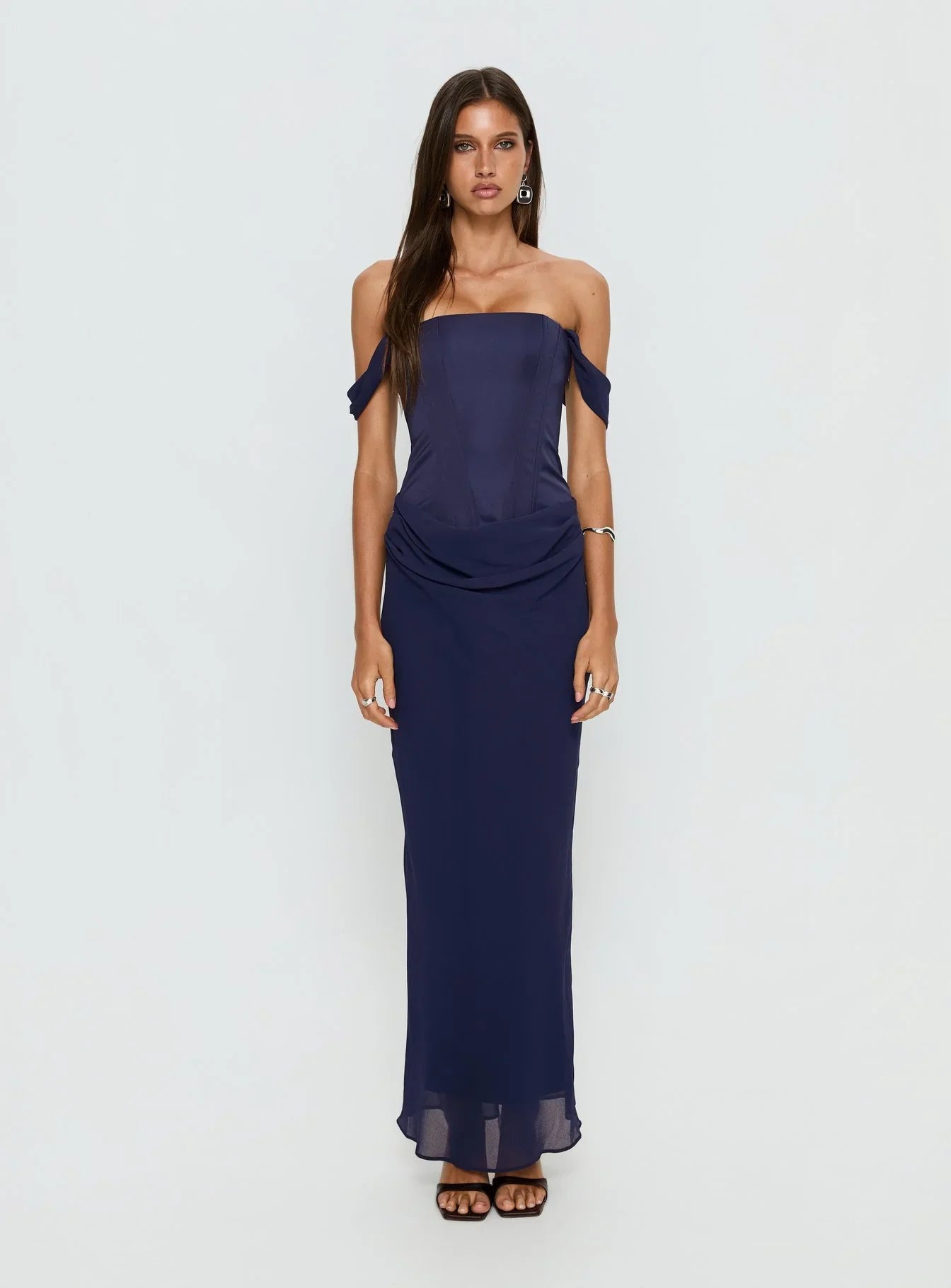 Joslyne Off Shoulder Corset Maxi Dress Navy
