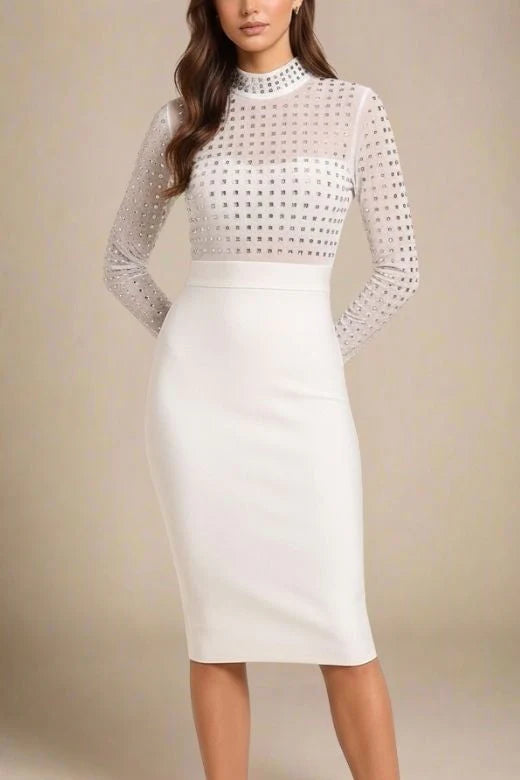 Hazel Long Sleeve Bodycon Dress White Pearl