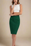 Pencil Bandage Knitted Knee Length Skirt Emerald Green