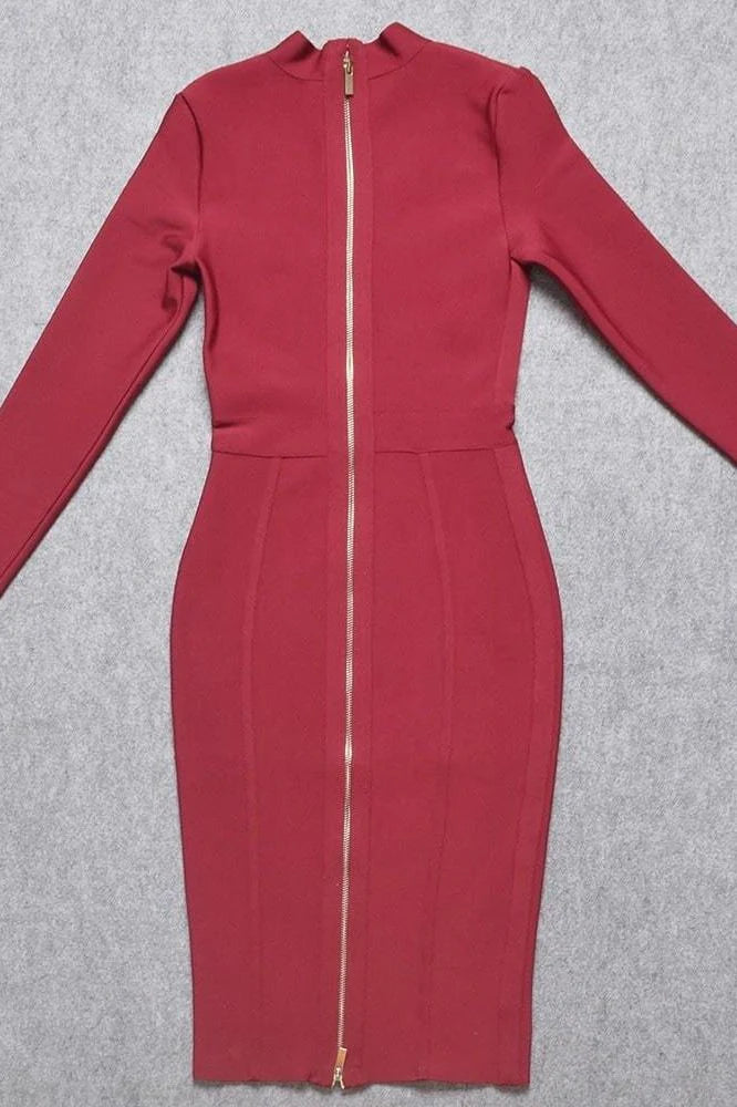 Dee Long Sleeve Bandage Dress Red Wine