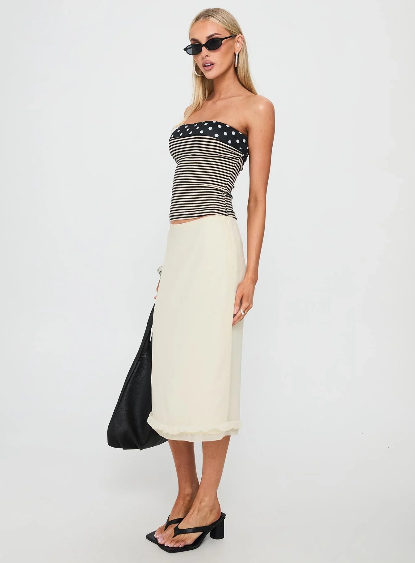 Rosette Frill Midi Skirt Cream