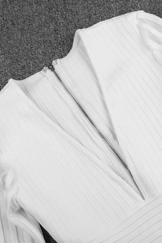 Olivia Long Sleeve Bandage Dress White Pearl