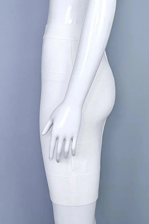 High Waist Bandage Mini Skirt White Pearl