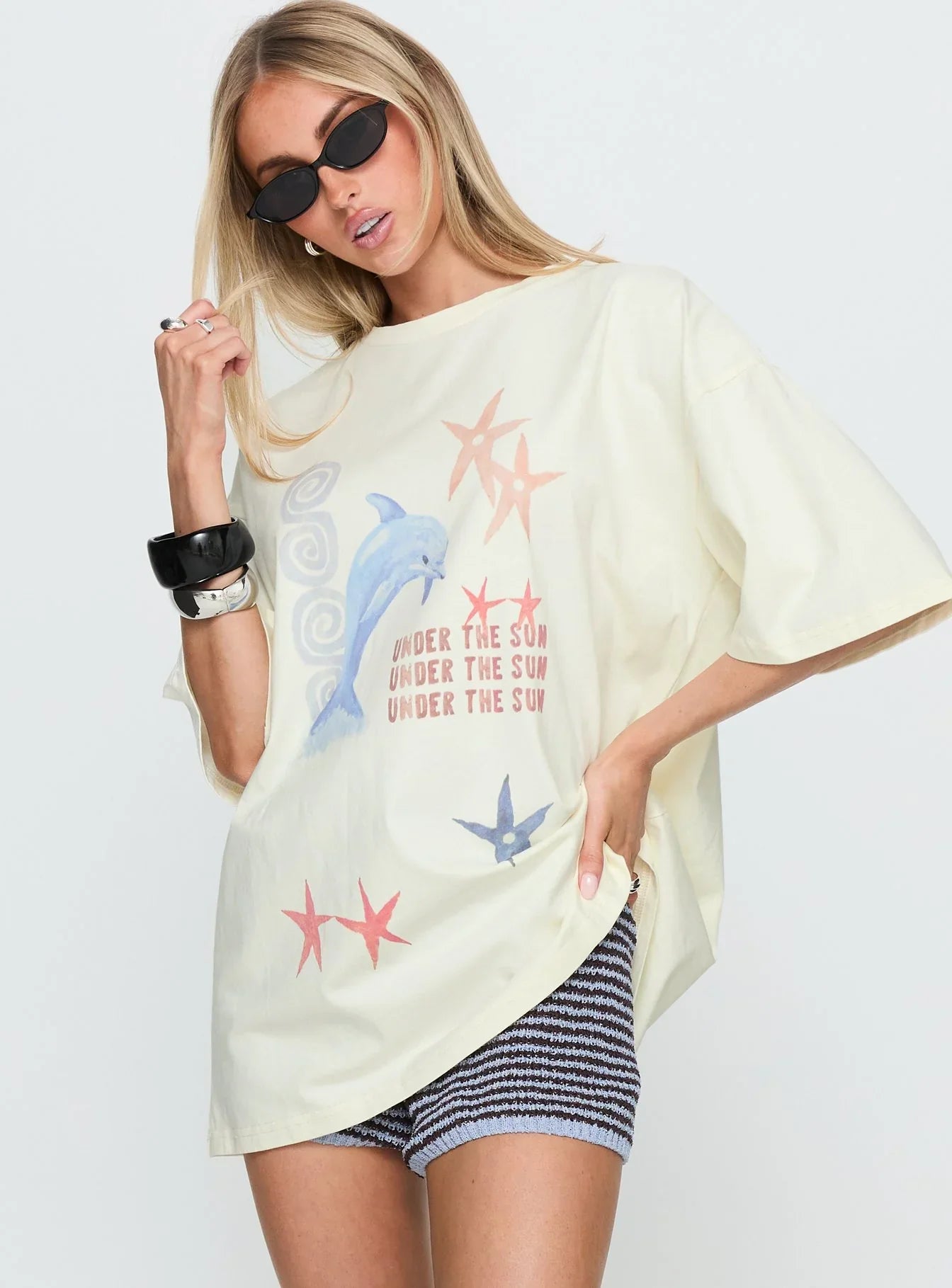 Under The Sun Oversized Graphic Tee Washed Cream