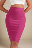 Pencil High Waist Bandage Knee Length Skirt Magenta Pink