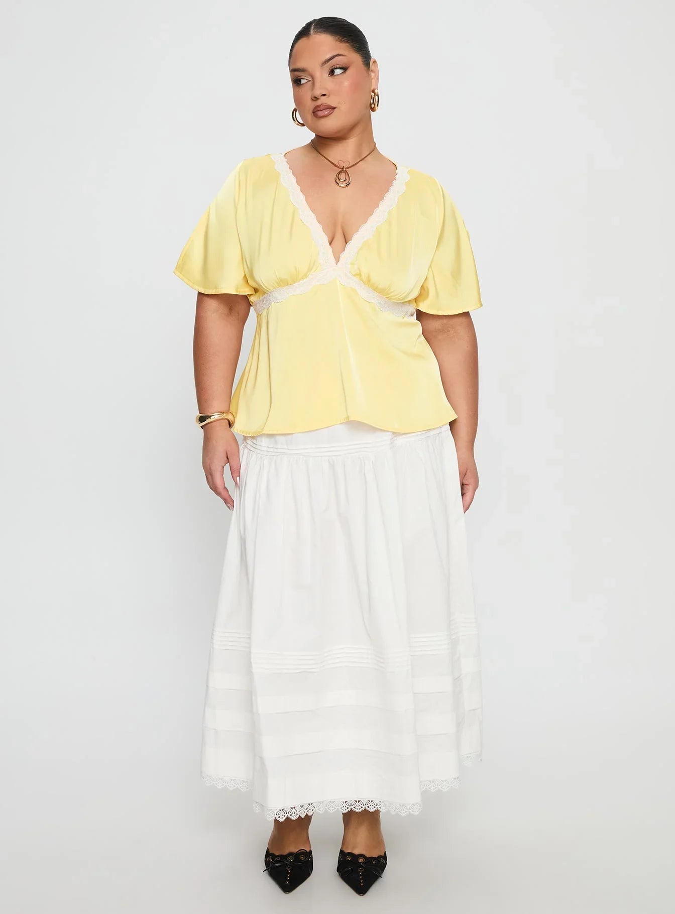 For The Summer Lace Trim Top Yellow Curve
