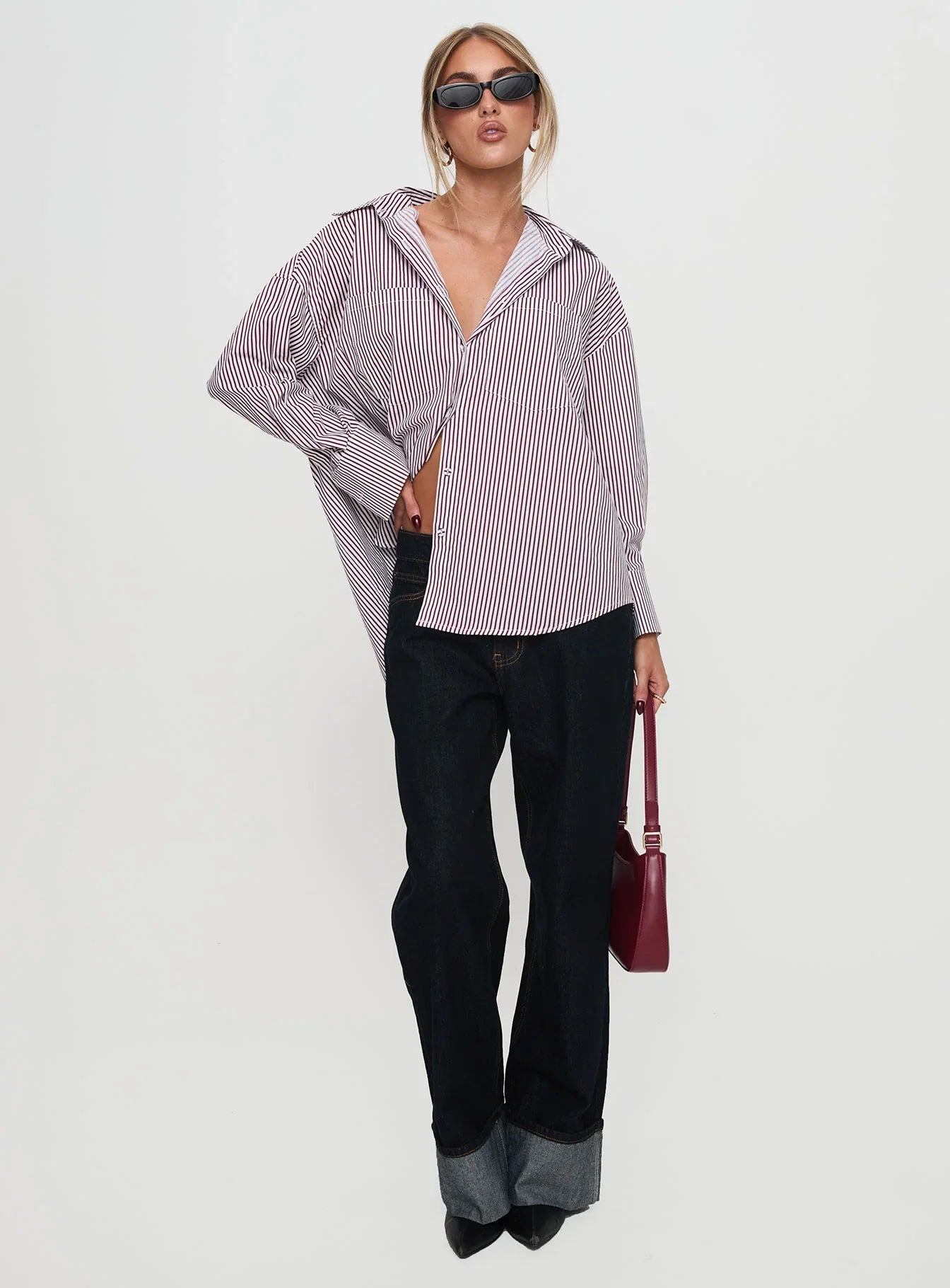 Takes You Far Shirt Burgundy Stripe