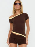 Eustace Off Shoulder Asymmetrical Top Brown / Yellow