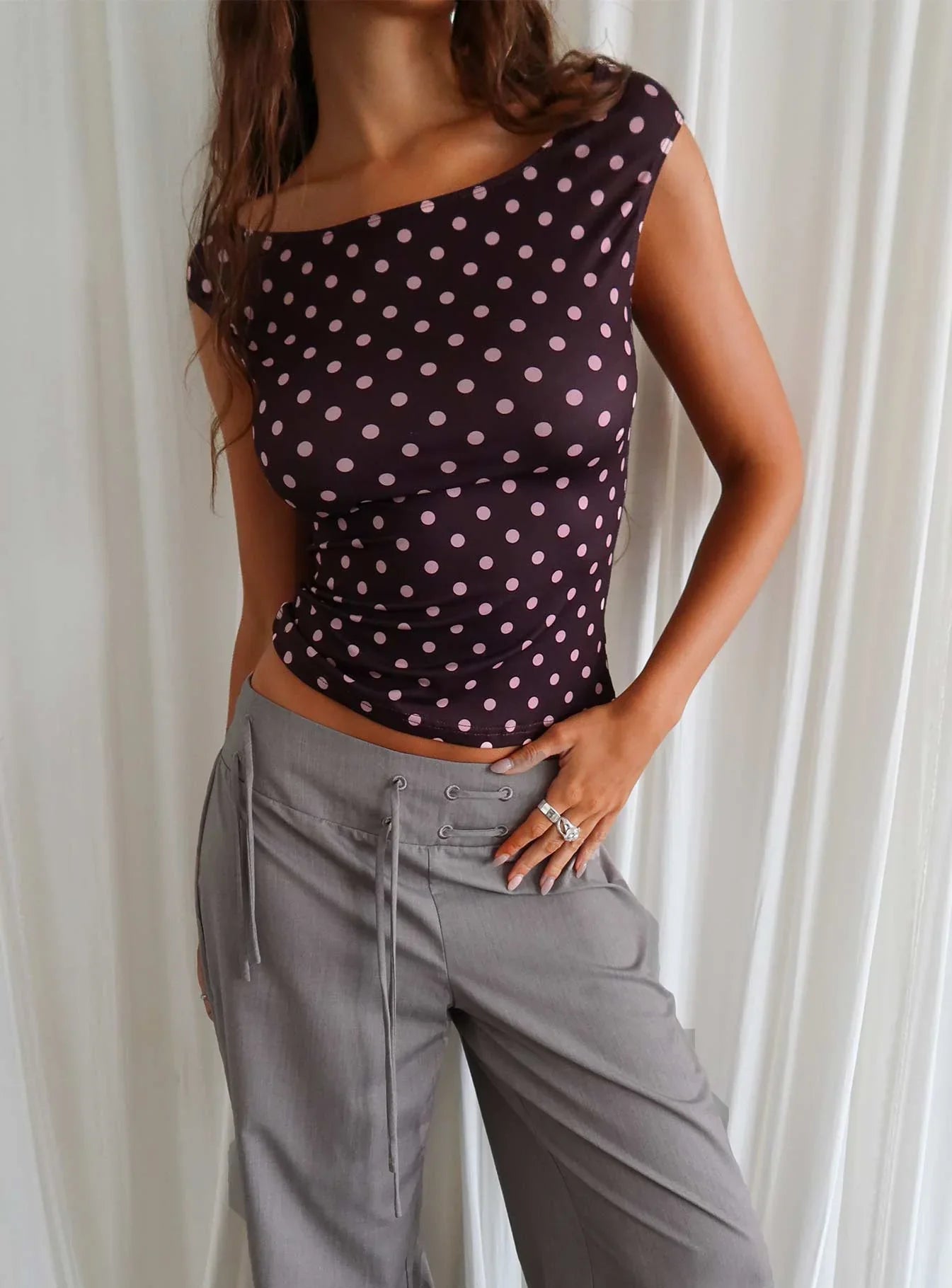 Cheirosa Off Shoulder Top Chocolate / Pink