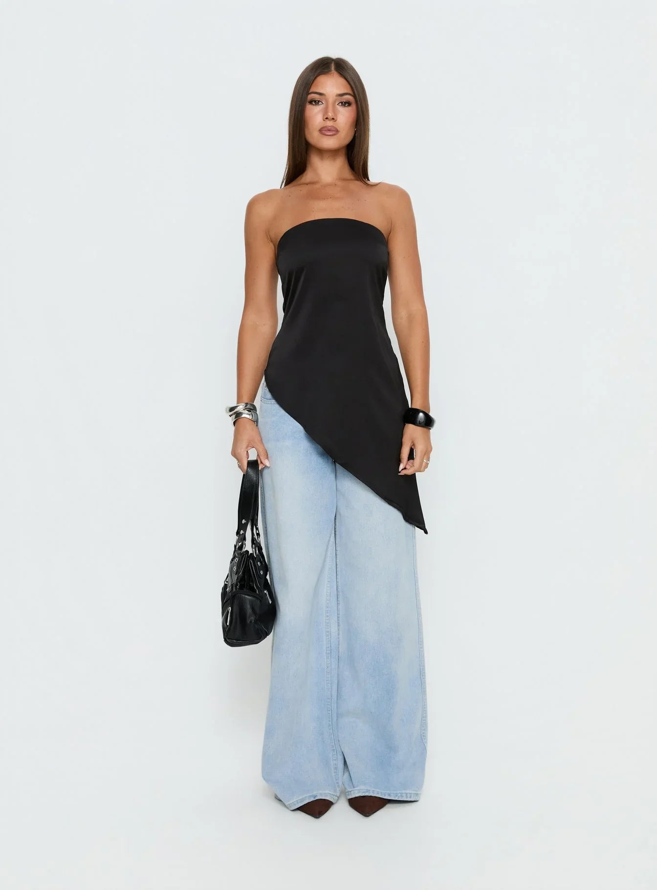 Lamia Strapless Asymmetrical Top Black