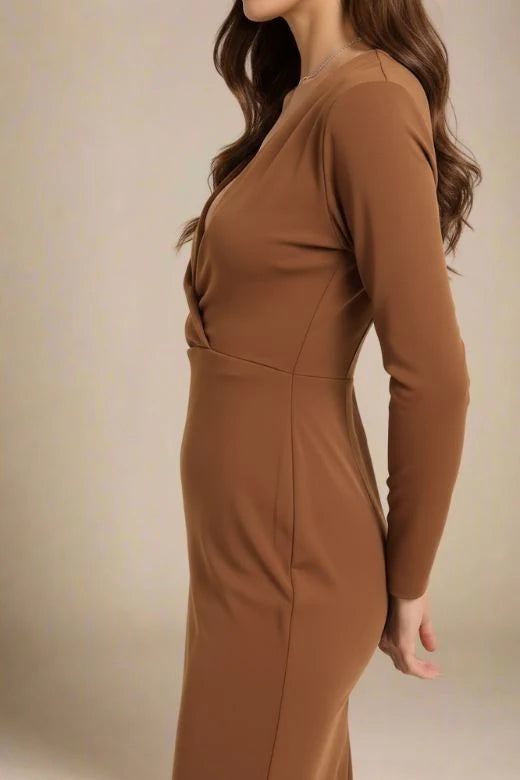 Blaire Long Sleeve Bandage Dress Tan Brown