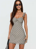 Zayliah Frill Detail Mini Dress Wine Check