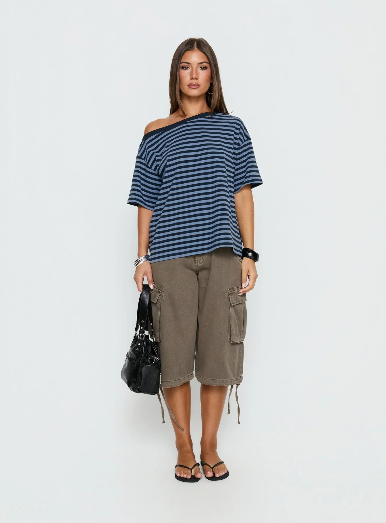 Settle Down One Shoulder Top Blue Stripe