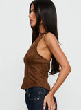 Dalyah Faux Suede Halter Top Brown