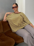Settle Down Short Sleeve Top Yellow / Brown Stripe Curve