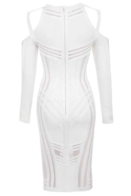Amelia Long Sleeve Bandage Dress White Pearl