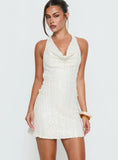 Kaimeila Halter Sequin Mini Dress Cream