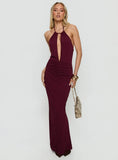 Lyssa Halter Plunge Maxi Dress Plum