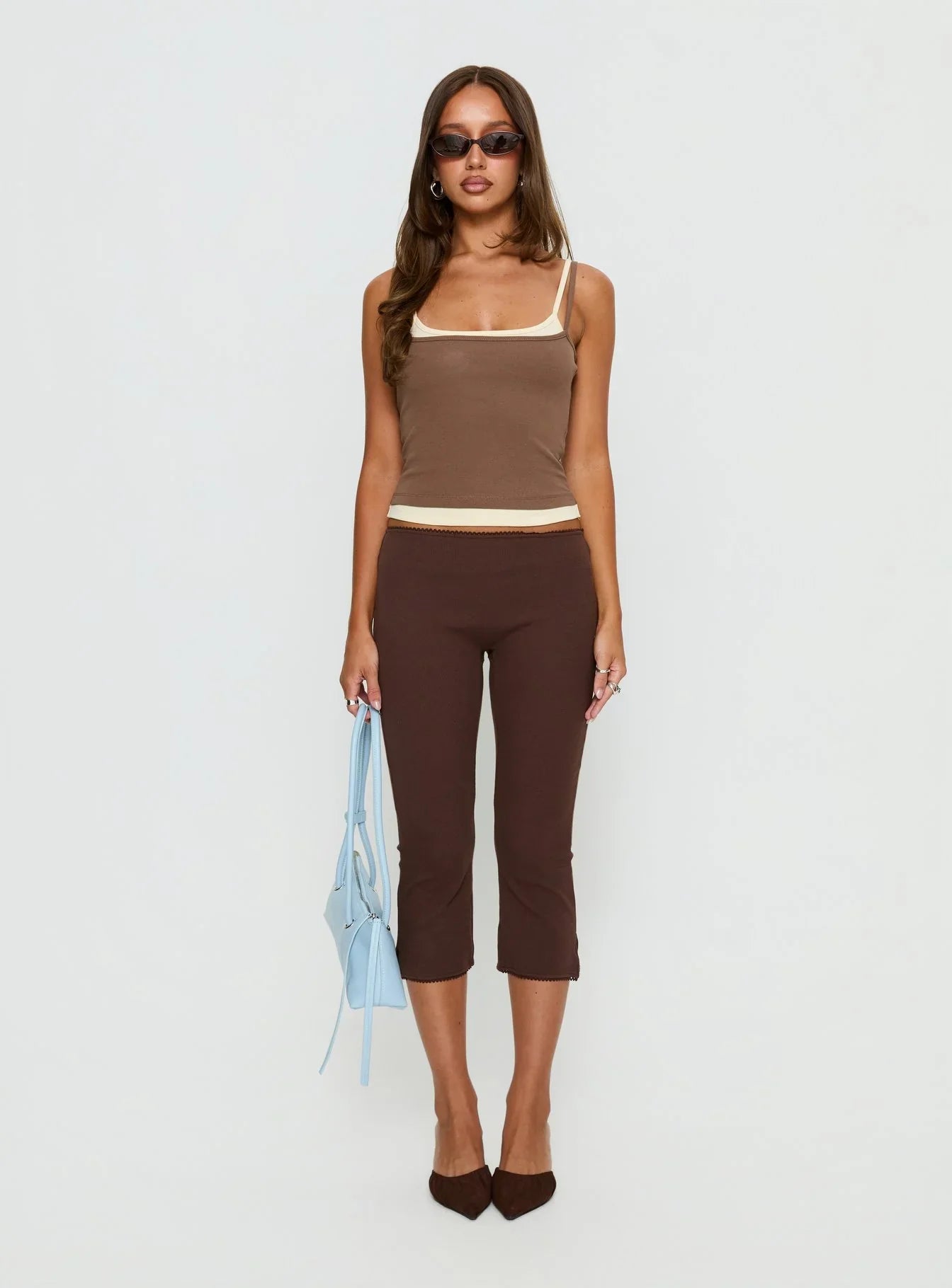 Maeka Layered Jersey Tank Top Brown Cream