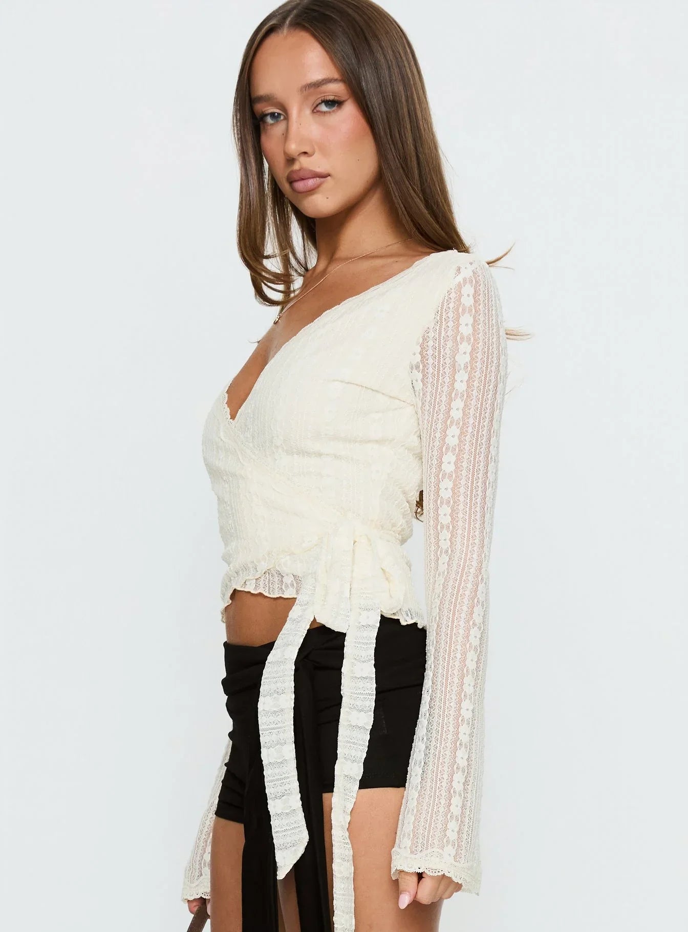 Tevon Wrap Long Sleeve Top Cream
