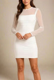 Robin Long Sleeve Bandage Mini Dress White Pearl
