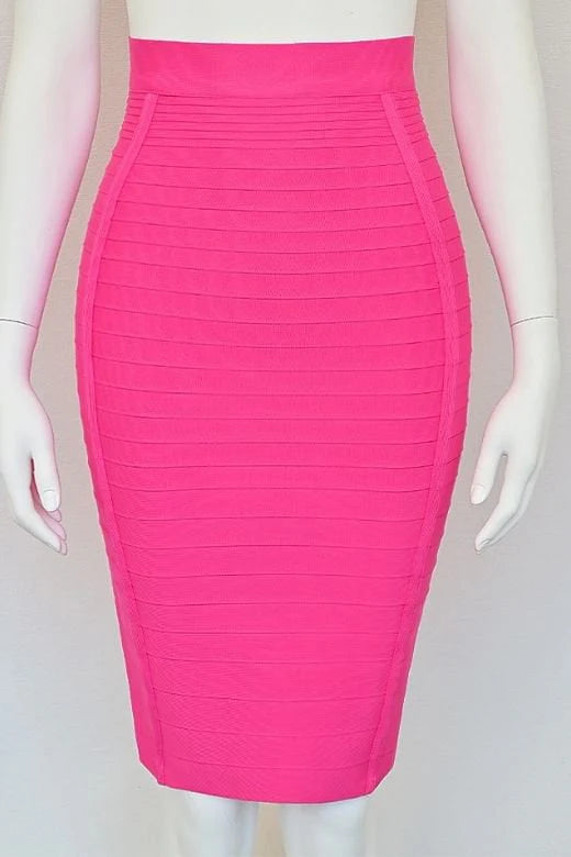 Pencil Bandage Knitted Knee Length Skirt Hot Pink
