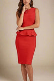 Leni Bandage Top and Knee Length Skirt Set Lipstick Red