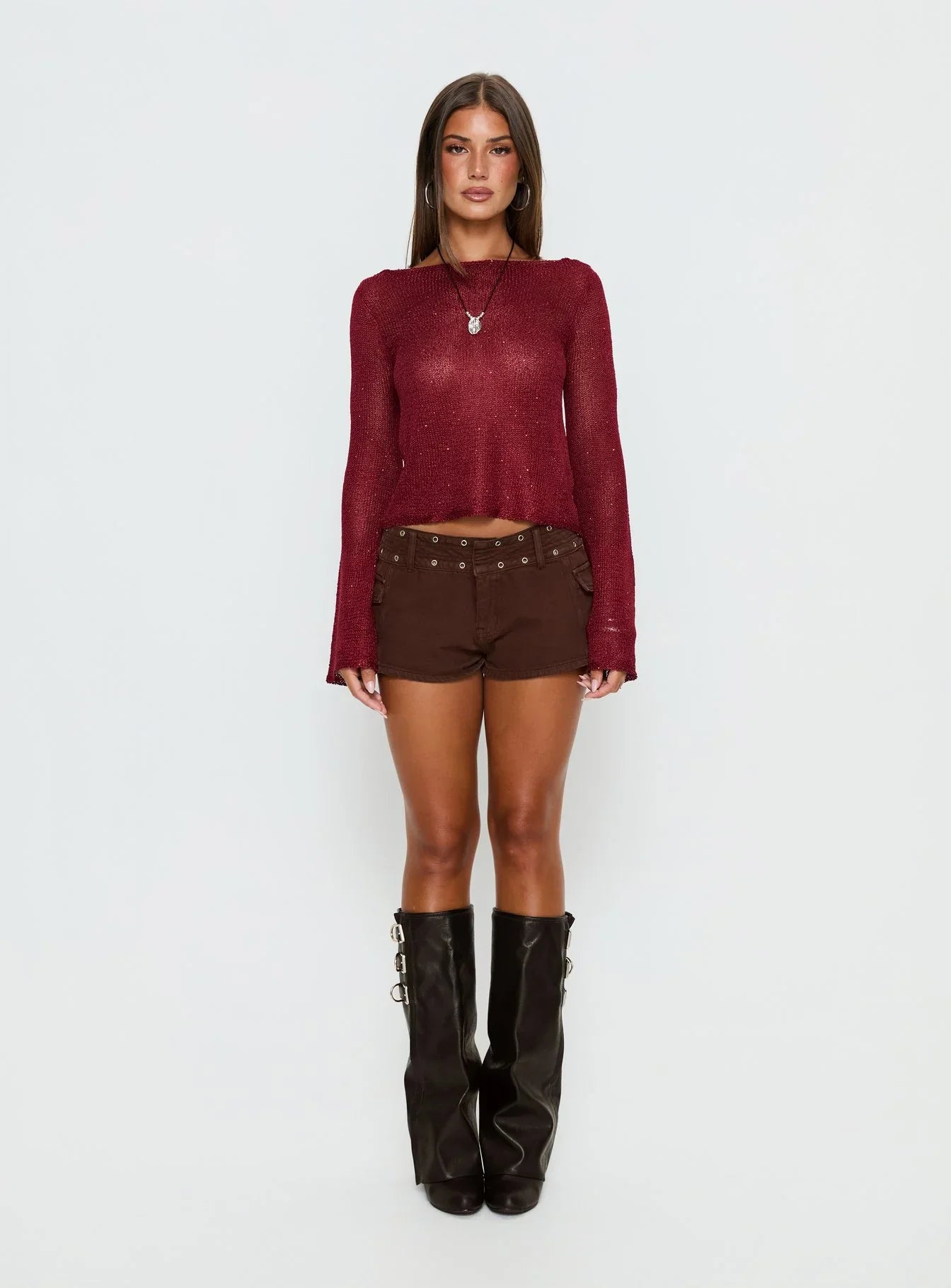 Evanne Long Sleeve Knit Top Red