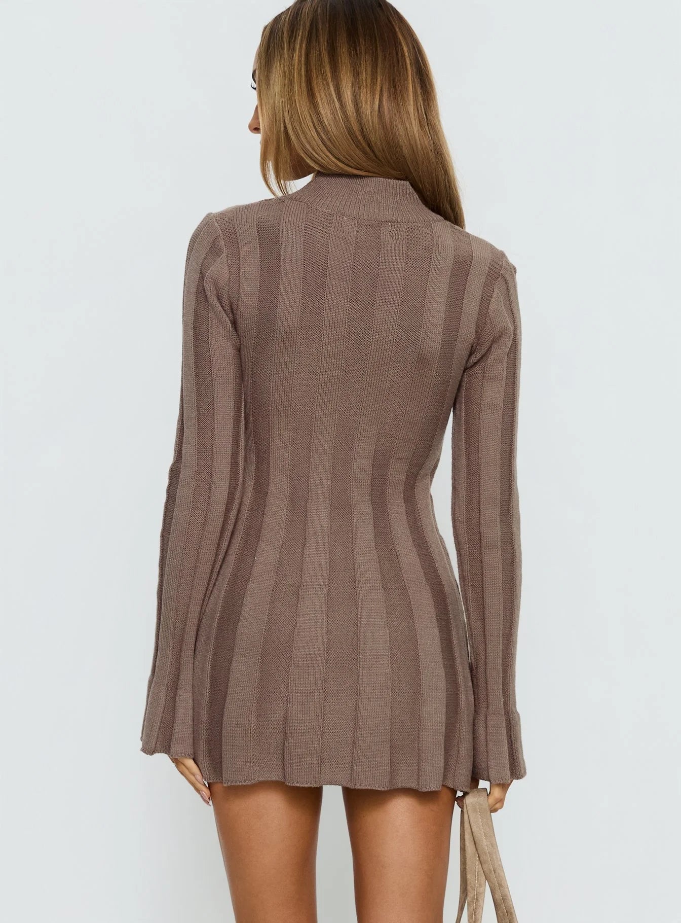 Carlee Rib Long Sleeve Mini Dress Mocha