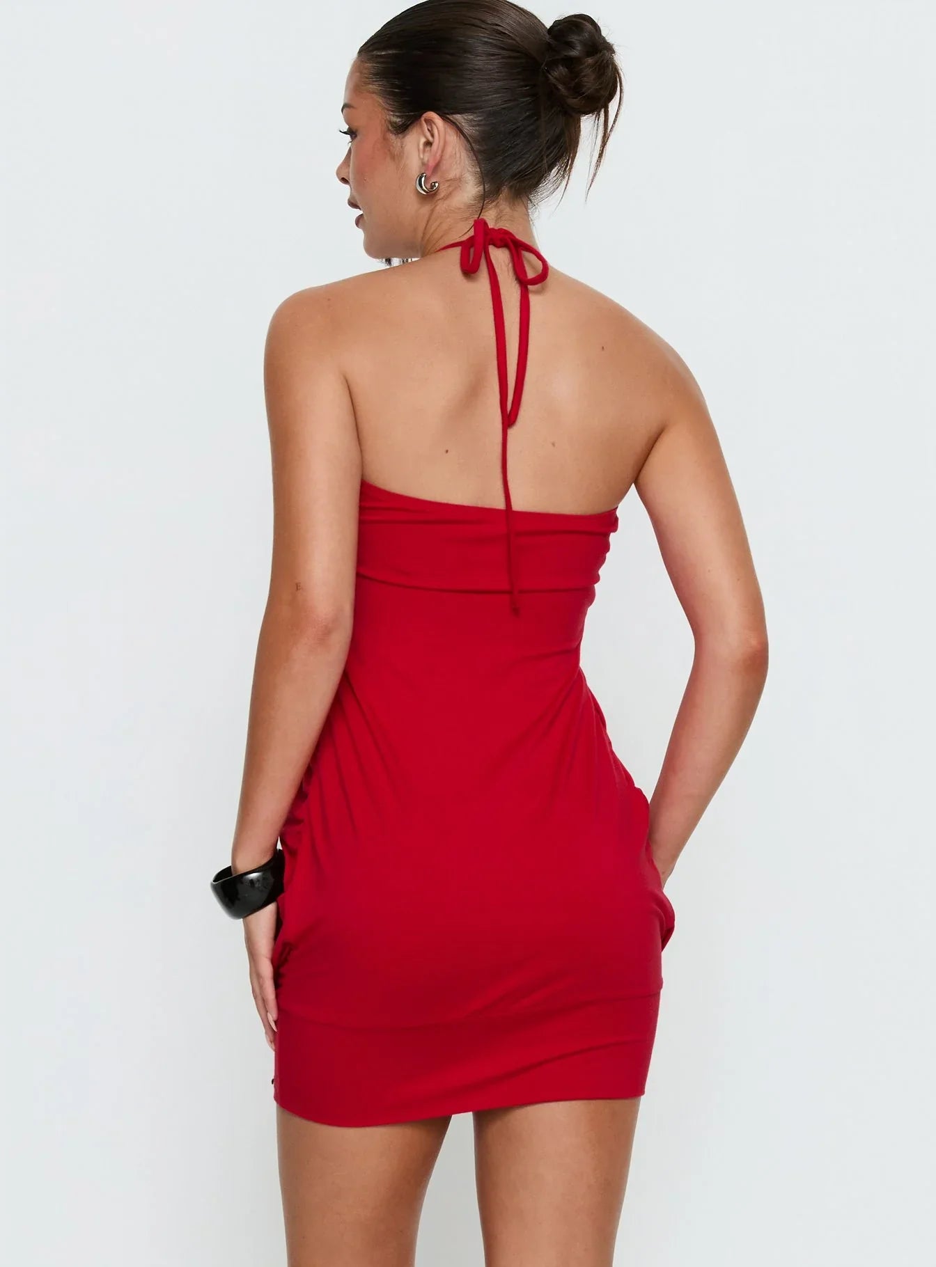 Jordonna Gathered Halter Mini Dress Red