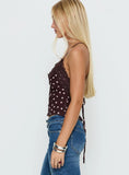 Call My Lover Lace Cami Top Brown Polka
