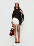 Parisse Satin Lace Trim Shorts Off White