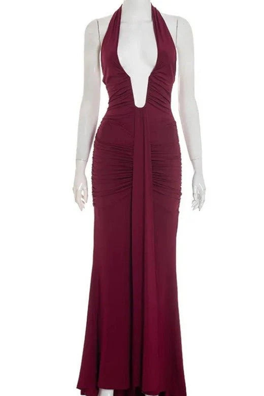 Bella Bodycon Wrap Maxi Dress Red Wine
