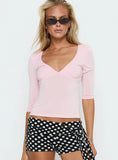 Back To Friends V Neck 3/4 Sleeve Top Pink