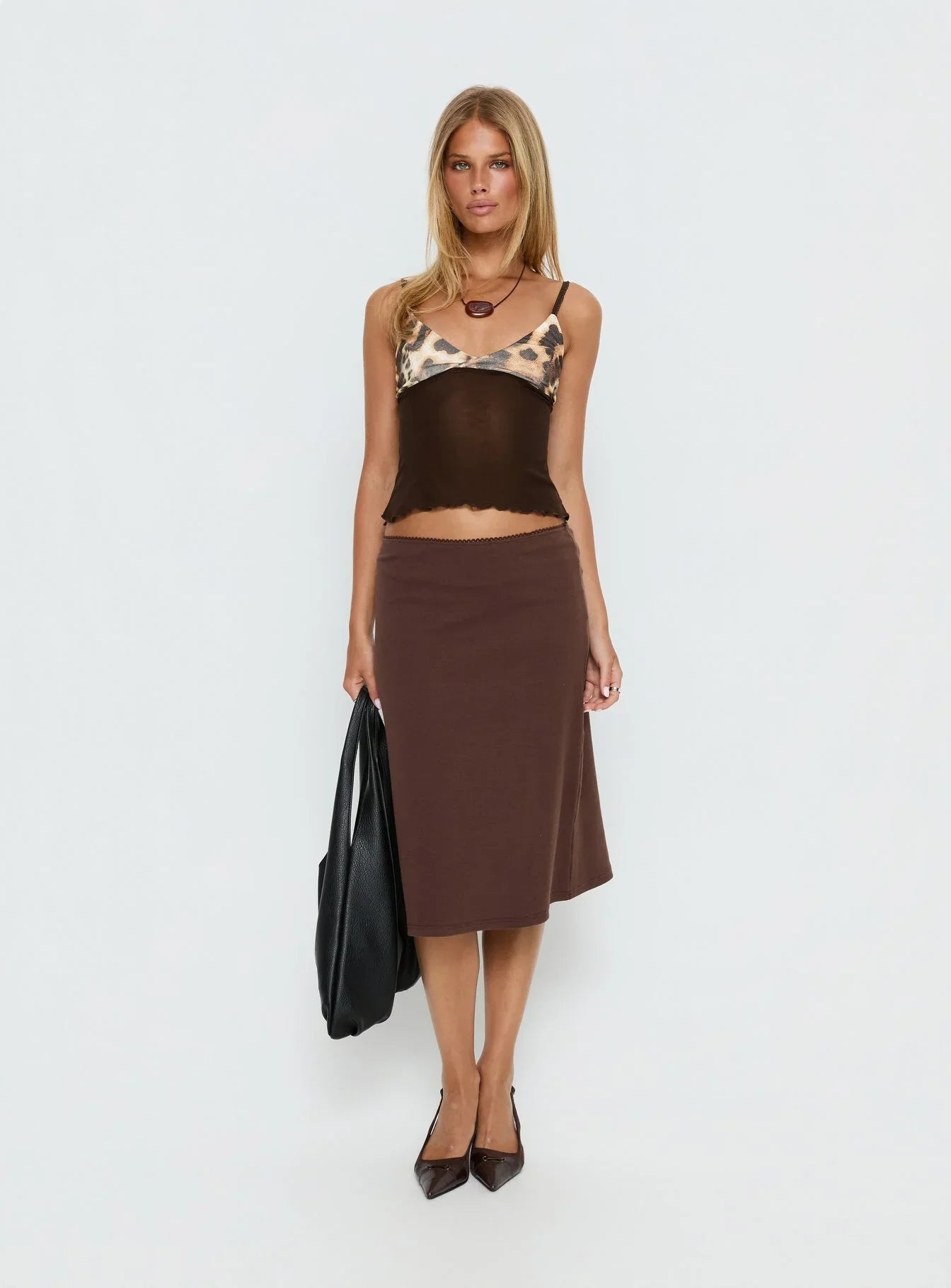 Willet Contrast Bust Cami Top Chocolate / Leopard