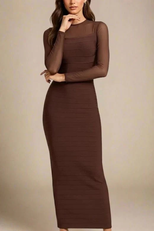 Robin Long Sleeve Bandage Maxi Dress Tan Brown