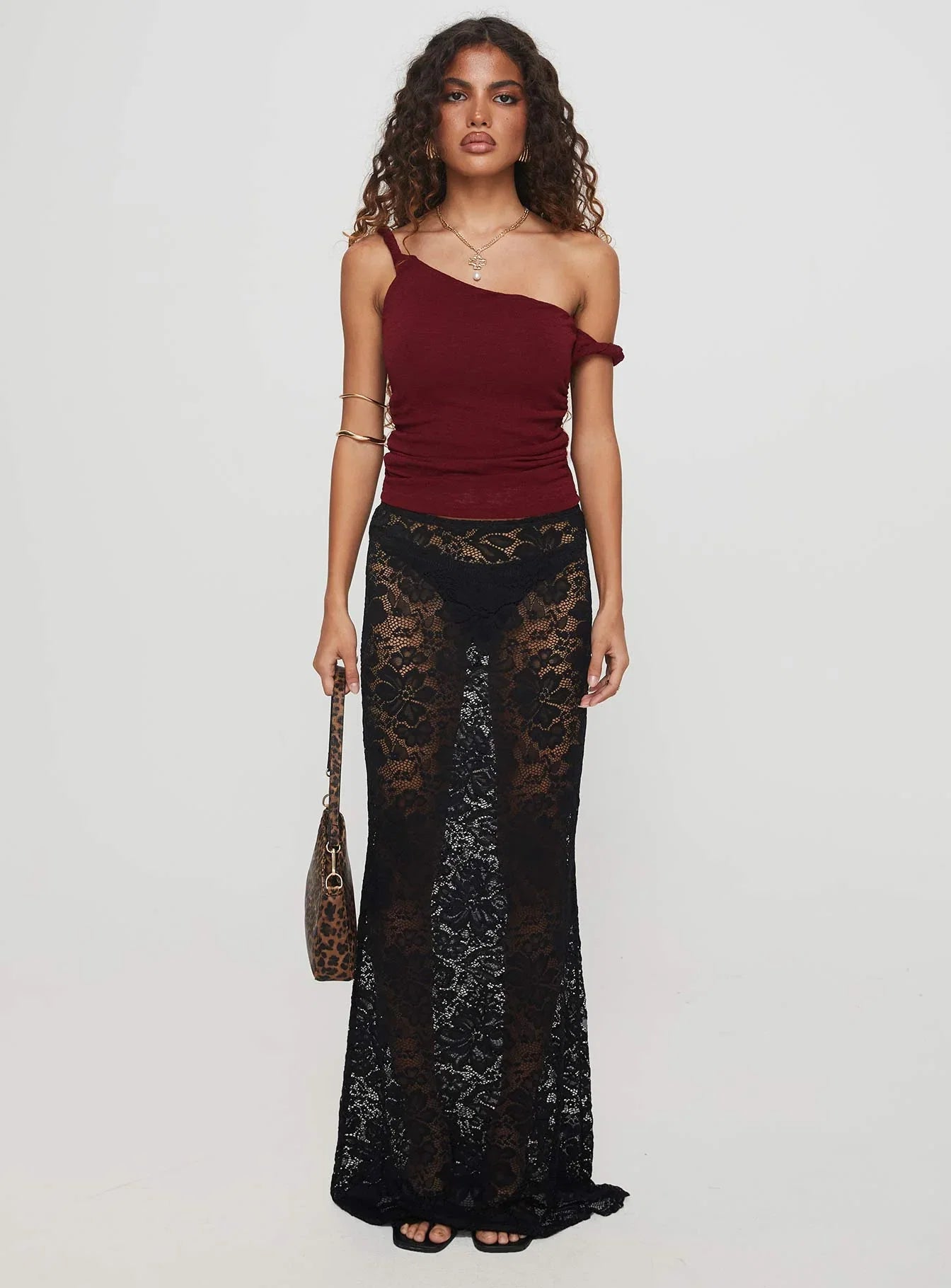 Messenger One Shoulder Top Burgundy