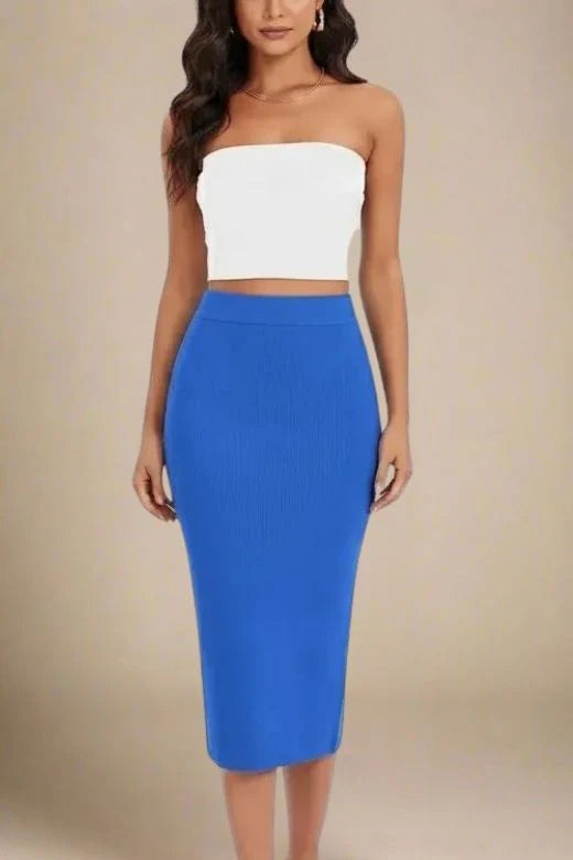 Pencil High Waist Bandage Midi Skirt Royal Blue