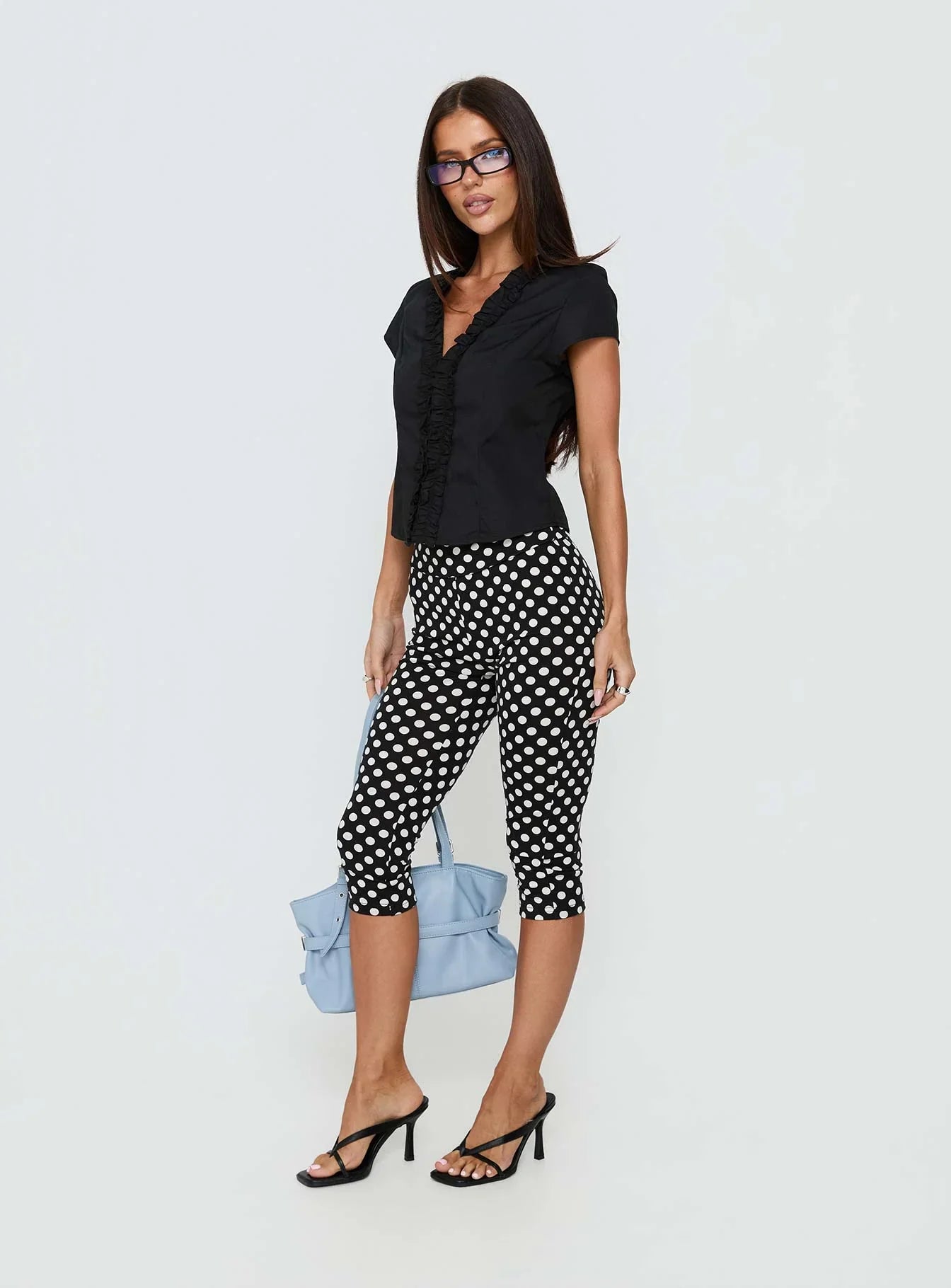 Perennial Frill Plunge Neck Top Black