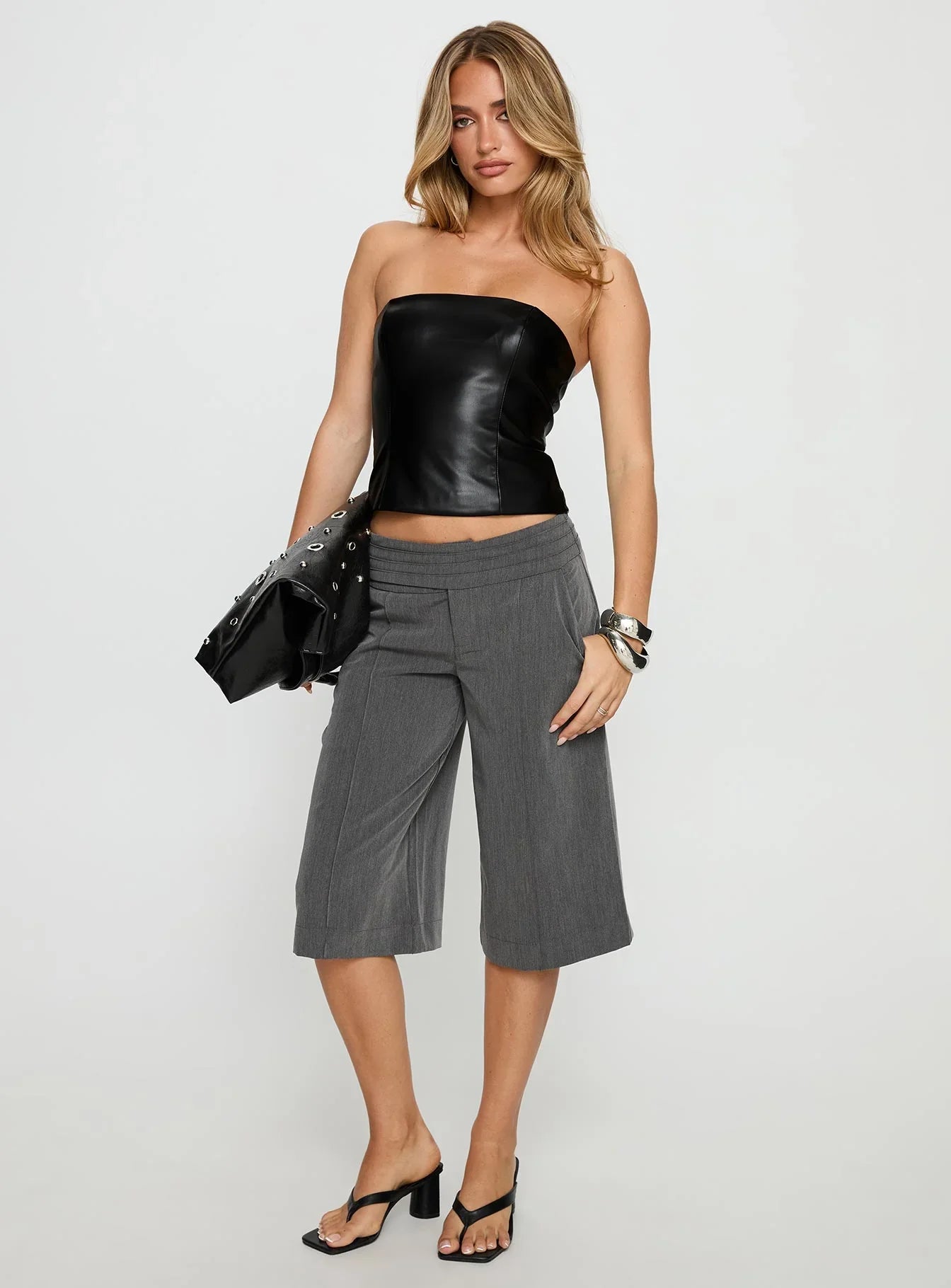 Oaklee Strapless Faux Leather Top Black