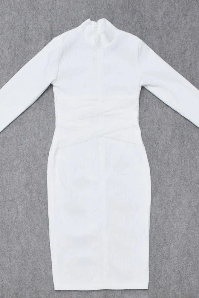 Jane Long Sleeve Bodycon Midi Dress White Pearl