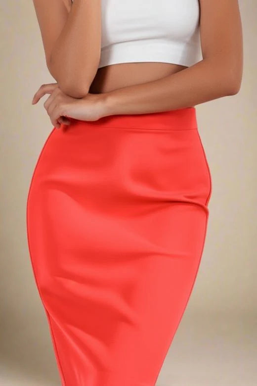 Pencil High Waist Bandage Knee Length Skirt Lipstick Red