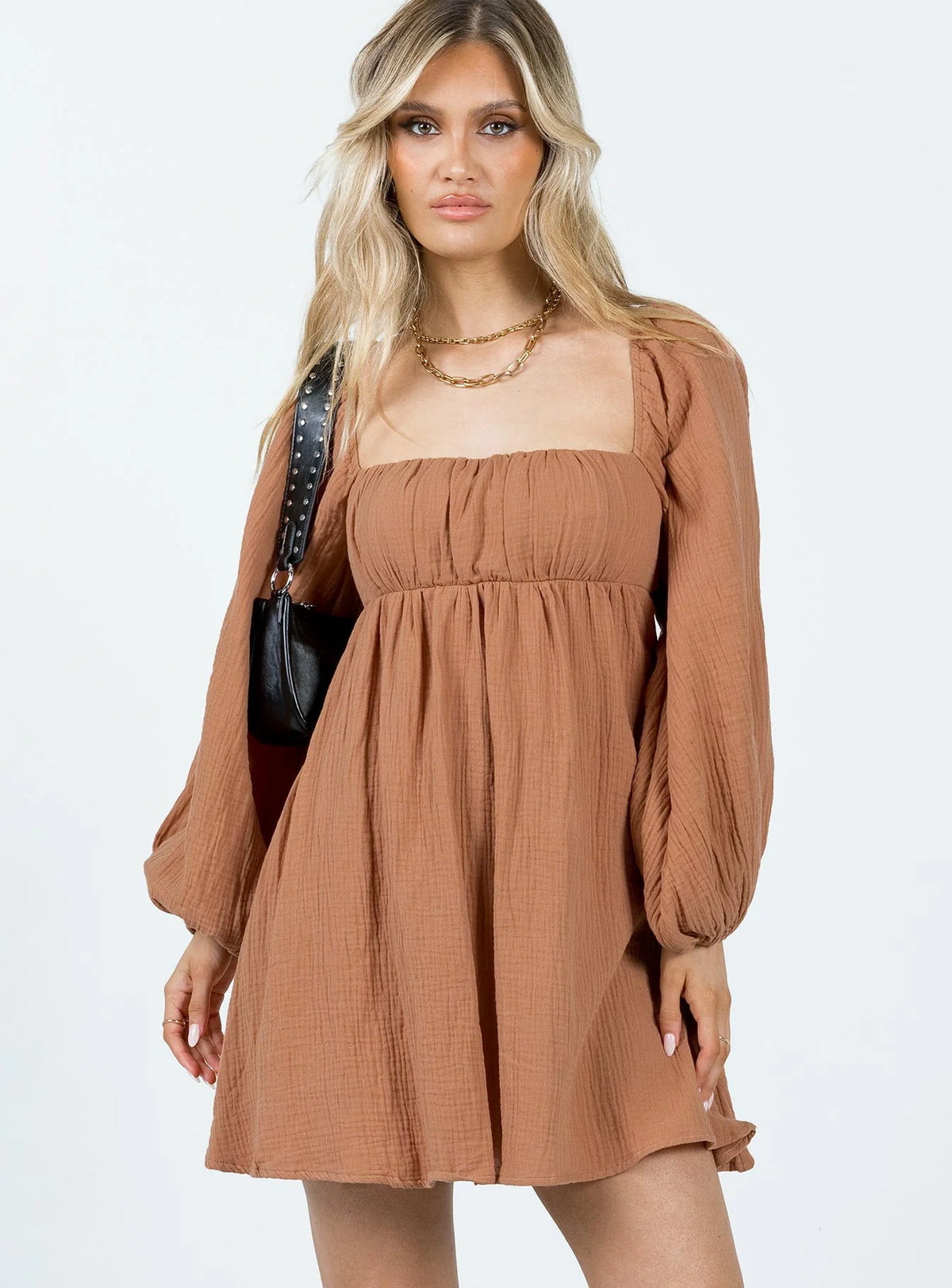Lets Dance Mini Long Sleeve Dress Rust