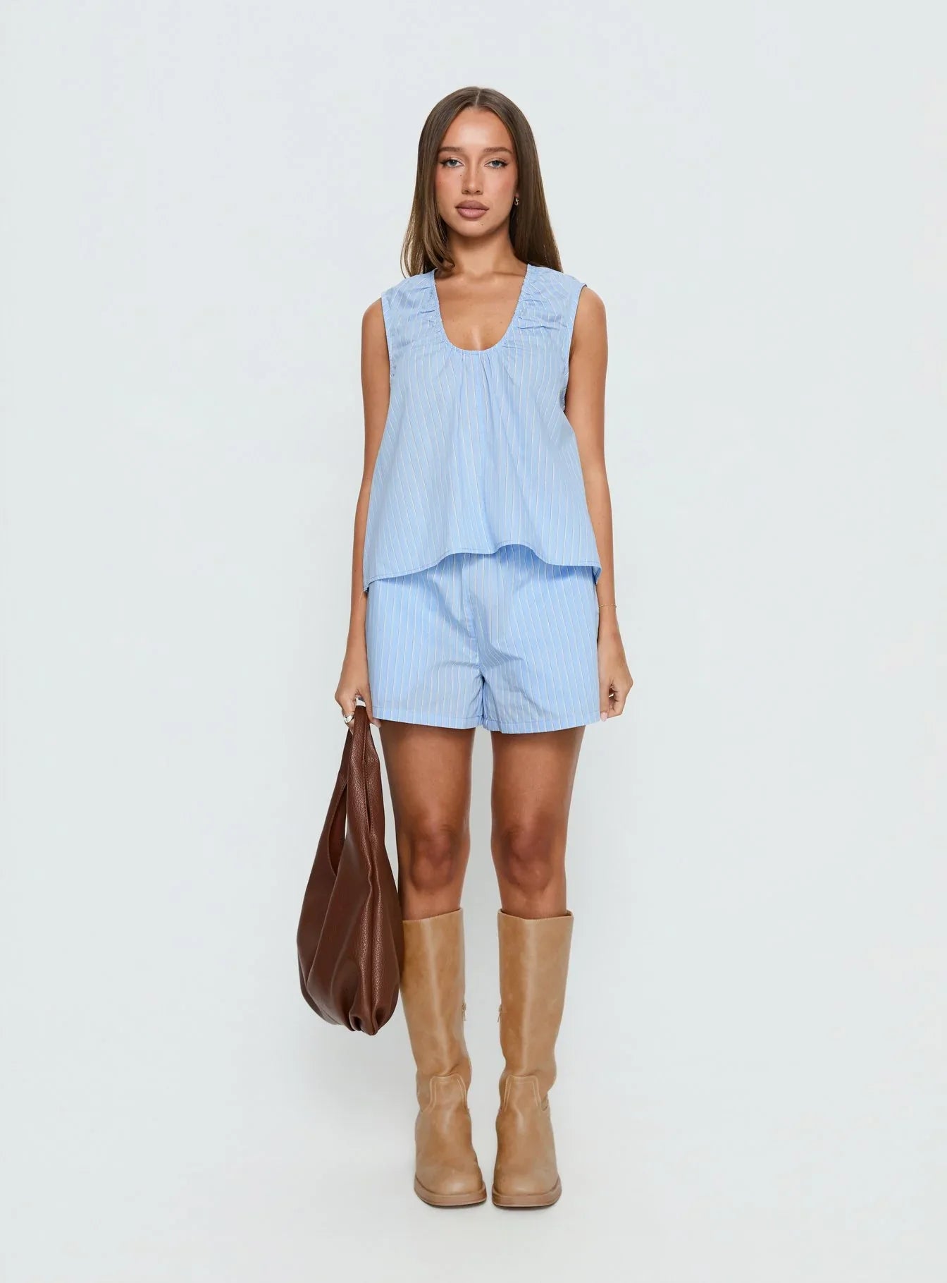 Carambola Ruched Sleeveless Top Blue