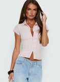 Tyrin Lace Trim Short Sleeve Shirt Pink