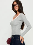 Vanita V Neck Long Sleeve Top Grey Pink